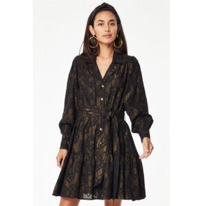 Roller Rabbit Black and Gold Tie Front A-Line Dress